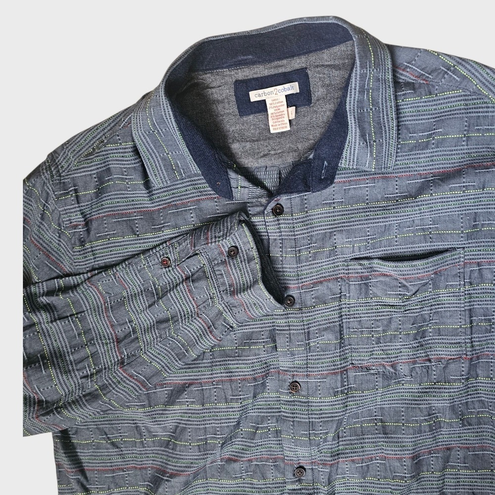 Carbon 2 Cobalt Button Down Shirt Mens Large Blue Textured Stripe 110543